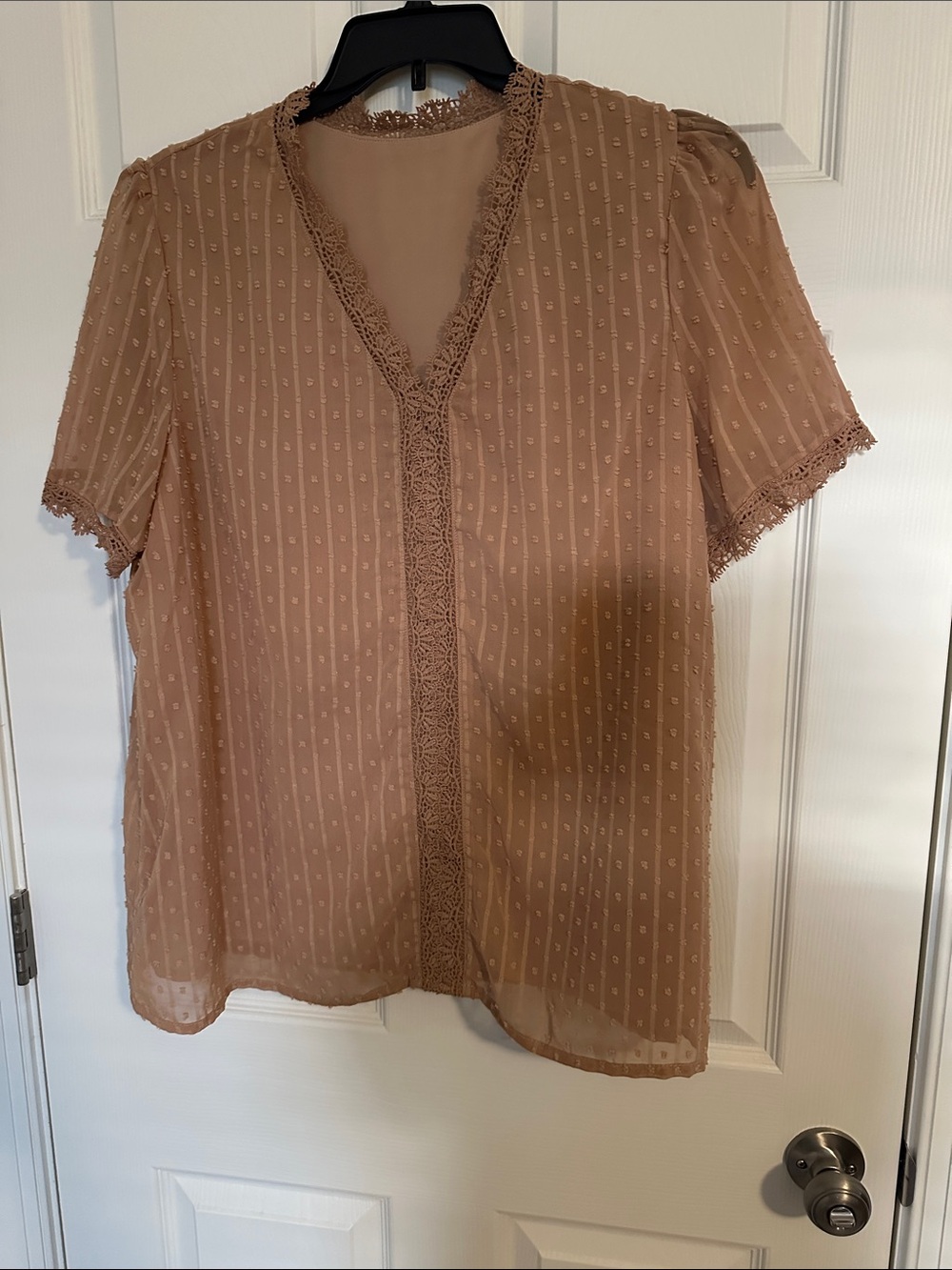 Women's Lace Trim Chiffon Blouse - Taupe